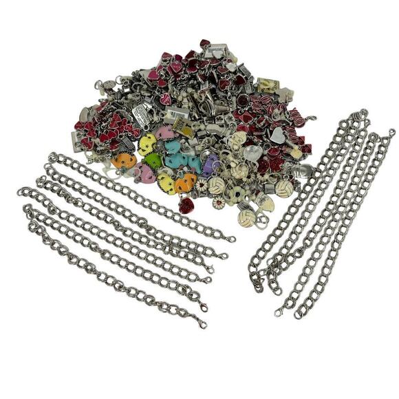 Bracelets and Jewelry Charms Silver Tone Over 130 Pieces and 11 Chain Bracelets - Picture 1 of 9